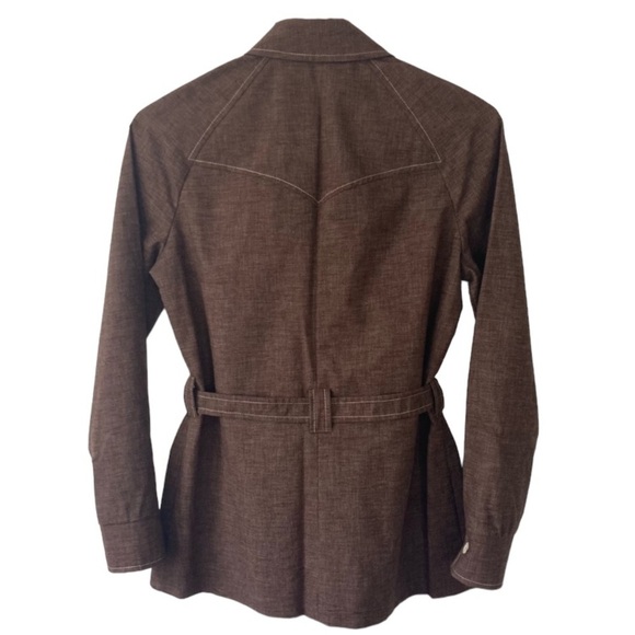 Vintage 70s Western Shirt Jacket Shacket Sharp Collar Brown Size Small - Picture 2 of 7